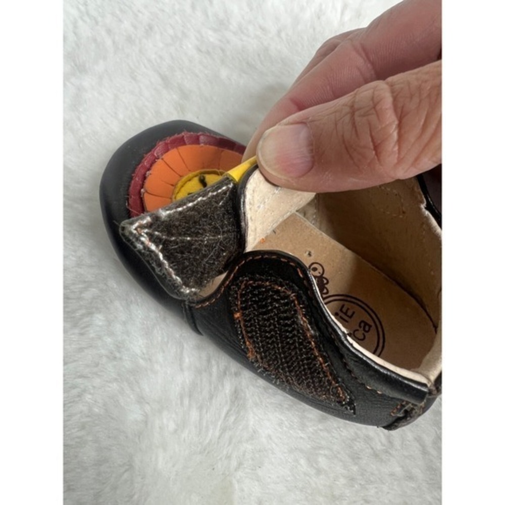 Handmade Leather Lion Baby Shoes Brown Soft Sole Walkers Hook Loop Strap - Picture 11 of 12